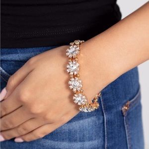 5 for 25 Gold tone white rhinestones stretch bracelet